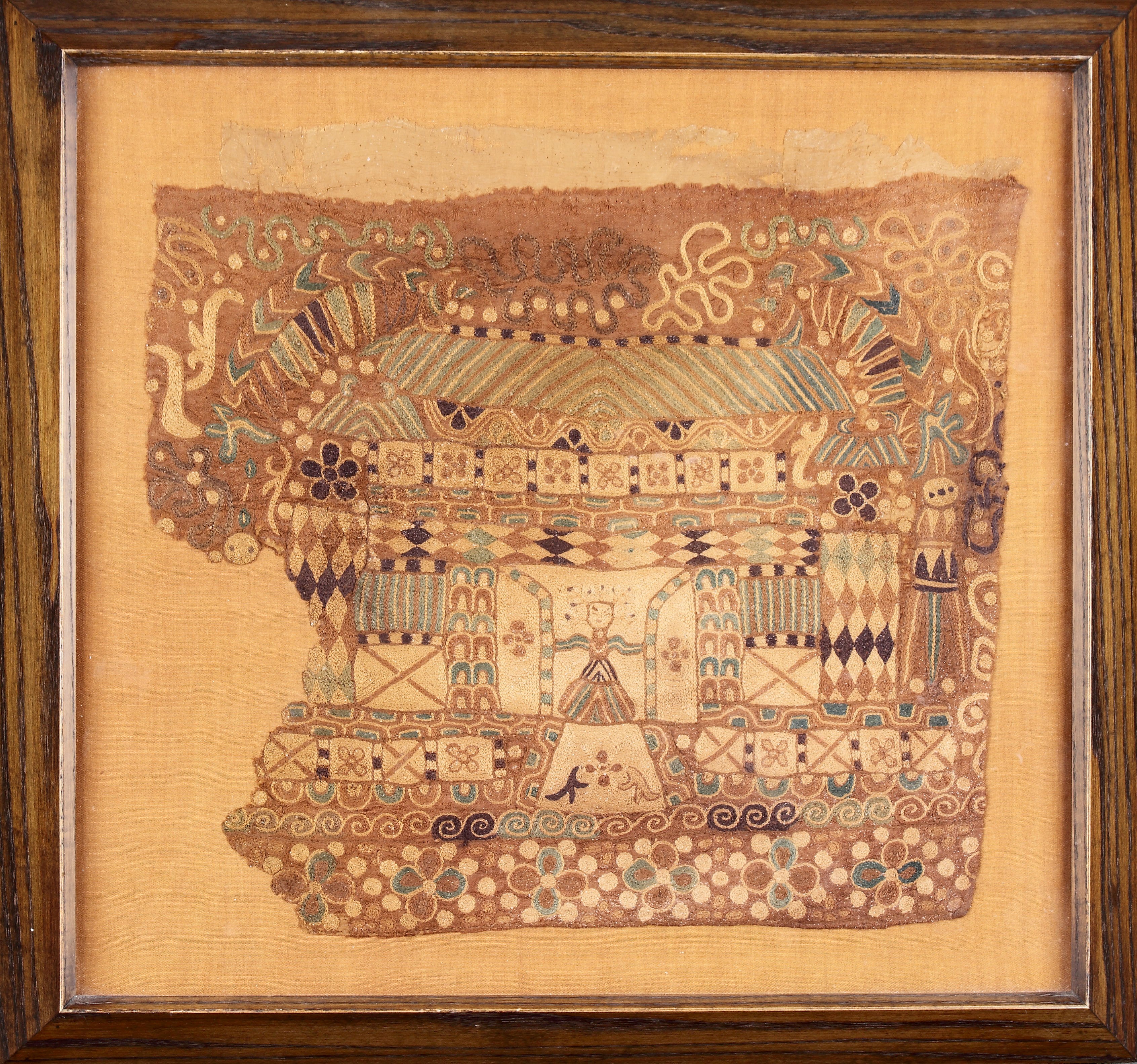 A Very Rare Textile with a Scene of a Woman Opening a Door